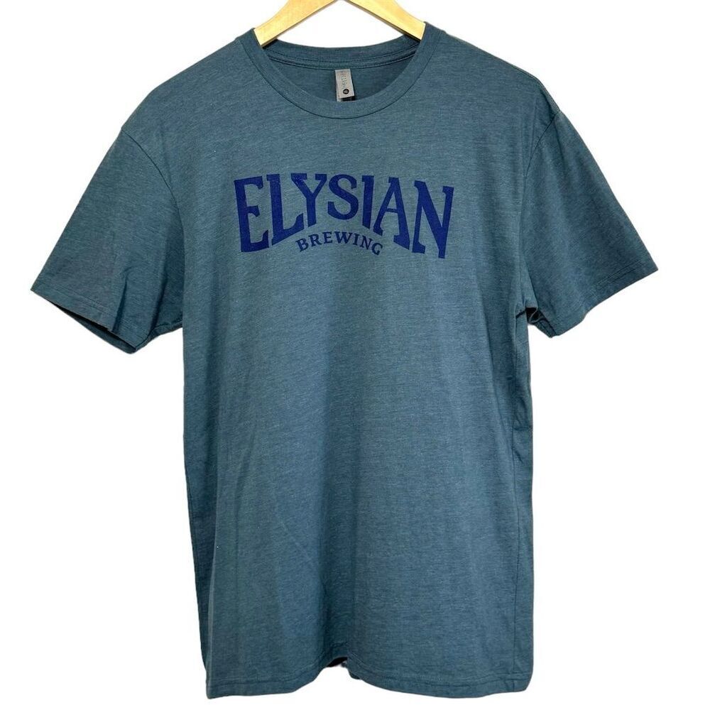 Elysian Brewing Men Blue Logo T-Shirt Size Medium Graphic Print Crew Neck Unisex